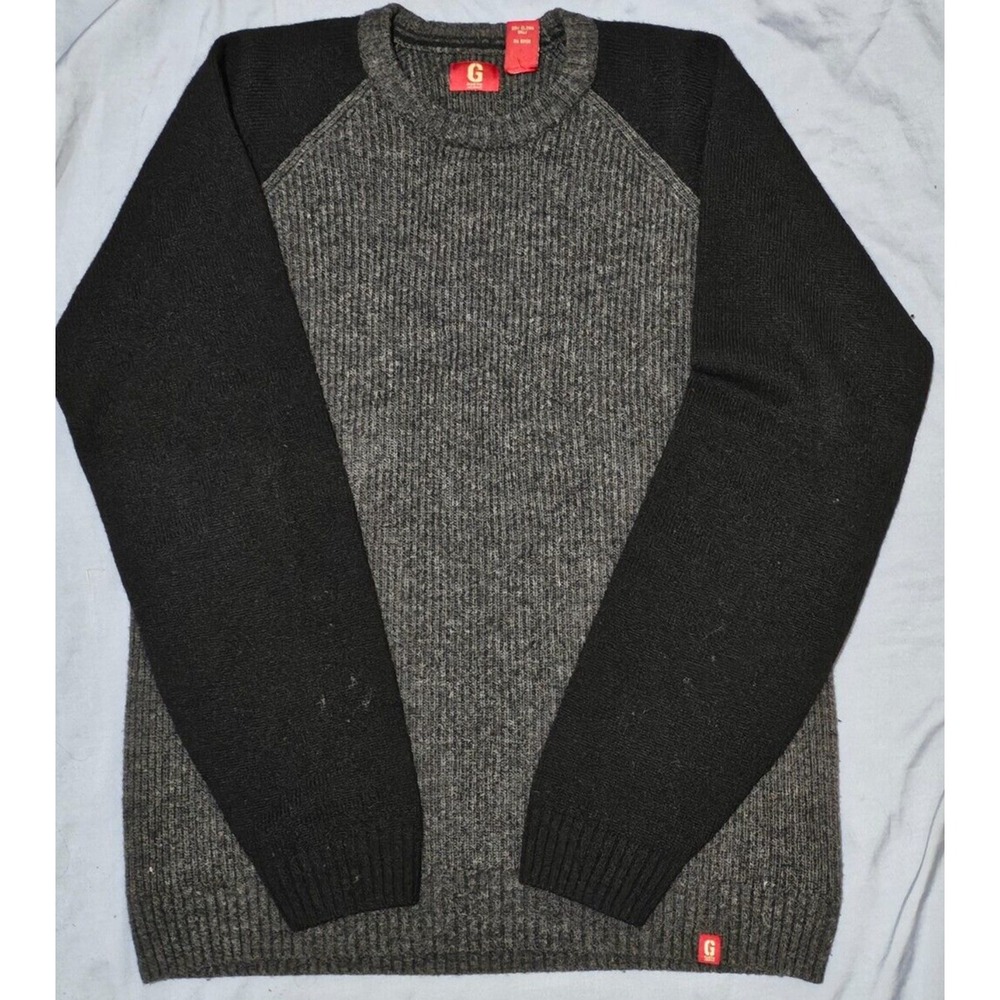 Vintage GUESS 90s Lambswool Sweater Mens Medium Charcoal Gray Pull Over Designer
